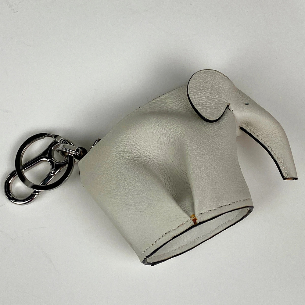 Loewe case leather elephant logo coin charm white bag